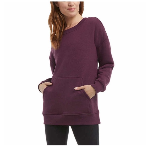 Danskin Ladies Oversized Crewneck Sweatshirt with Pocket PURPLE - Picture 2 of 3